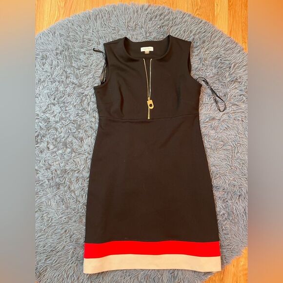 Calvin Klein Black Dress Zipper Front Color Block Size 6 - Picture 1 of 5